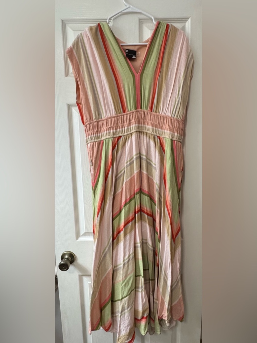 Maison Tara Pink, Green & Coral Striped Maxi Dress